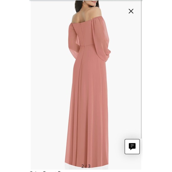 Dessy Collection Convertible Neck Long Sleeve Chiffon Gown Desert Rose Size 18 R - Picture 2 of 7